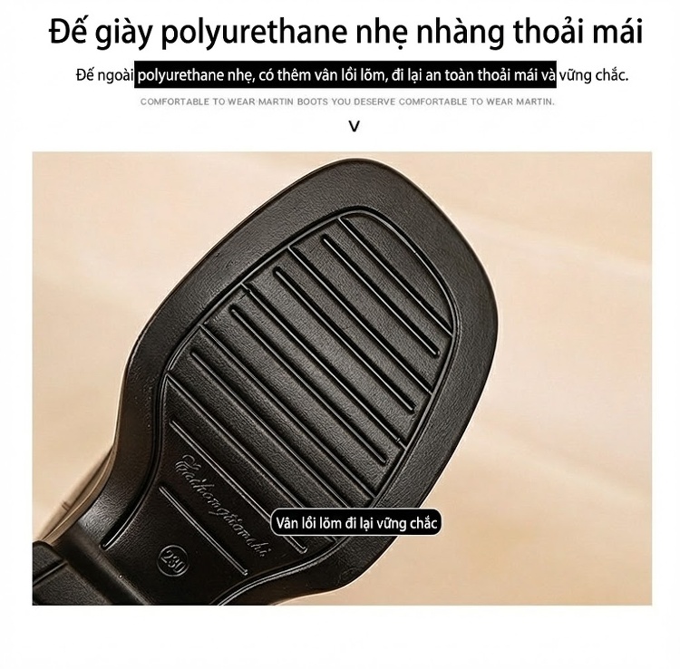 Boot Martin Nữ Da Bò Cao Cổ Khóa Kim Loại Chiều Cao Đế 7.5cm Màu Đen, Nâu chi tiết 8