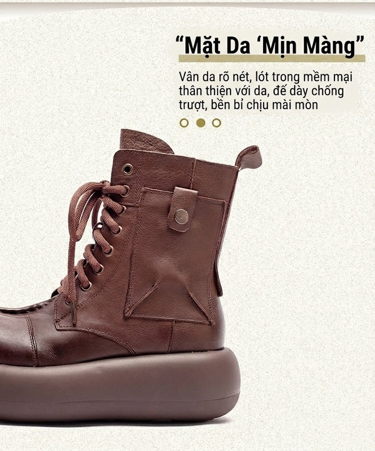 Boot Martin Nữ Da Bò Cổ Cao Chiều Cao Đế Khoảng 5cm Màu Đen, Nâu chi tiết 2