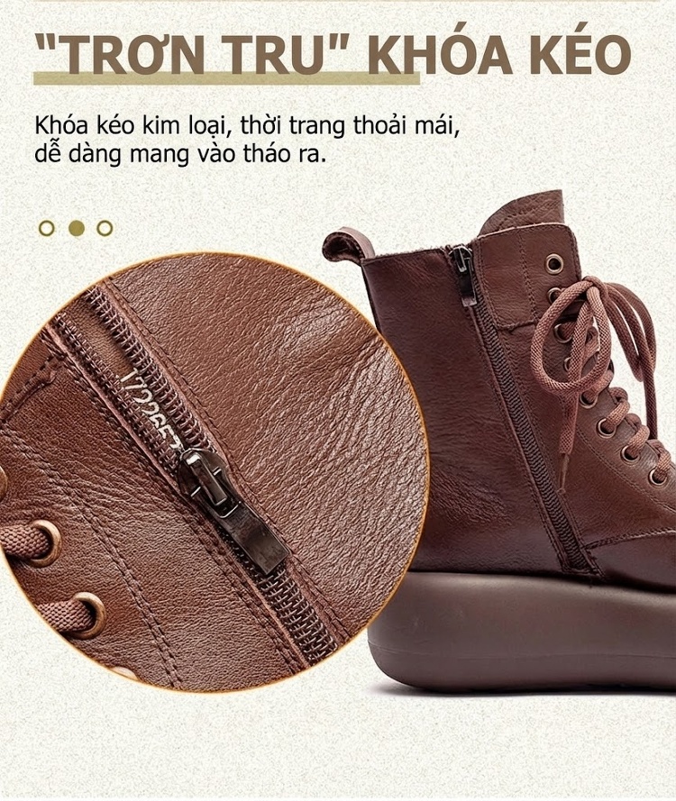 Boot Martin Nữ Da Bò Cổ Cao Chiều Cao Đế Khoảng 5cm Màu Đen, Nâu chi tiết 6
