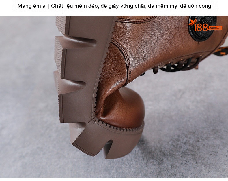 Boot Martin Nữ Da Bò Cổ Cao Đế Dày Chiều Cao Đế Khoảng 5cm Màu Đen, Nâu chi tiết 8