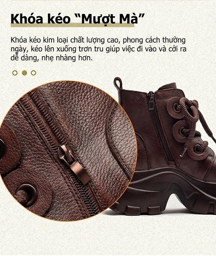 Boot Martin Nữ Da Bò Cổ Ngắn Buộc Dây Chiều Cao Đế Khoảng 5cm Màu Đen, Nâu chi tiết 8