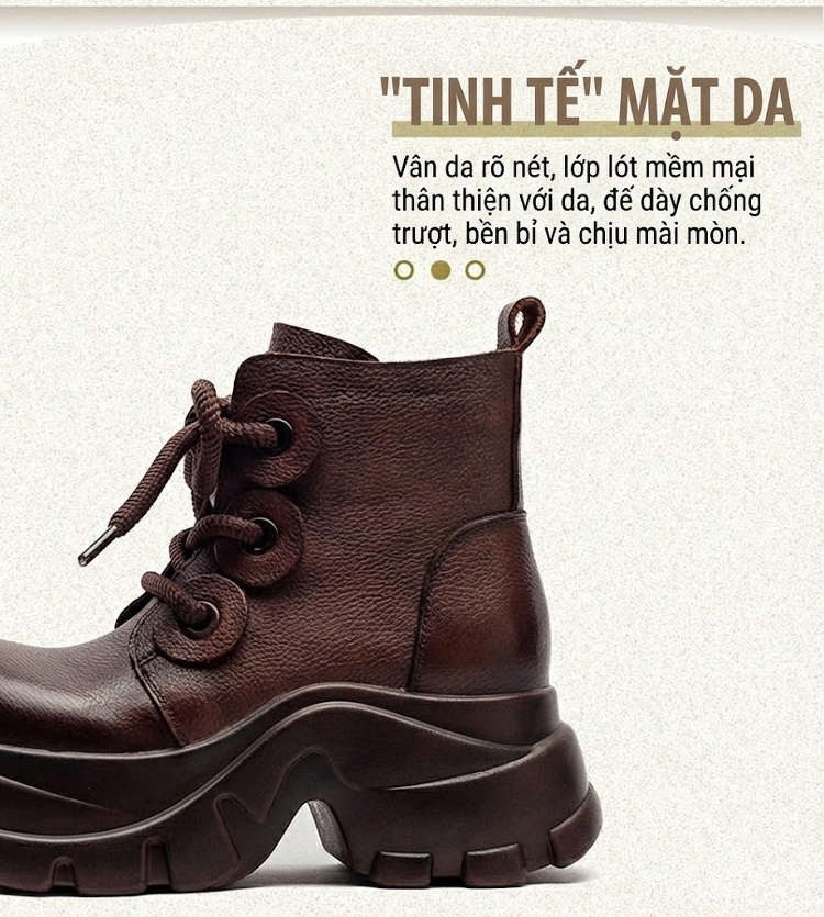 Boot Martin Nữ Da Bò Cổ Ngắn Buộc Dây Chiều Cao Đế Khoảng 5cm Màu Đen, Nâu chi tiết 4