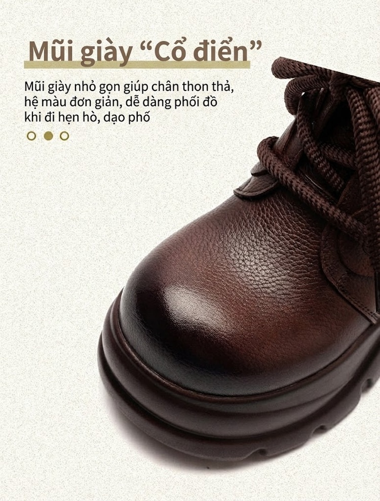 Boot Martin Nữ Da Bò Cổ Ngắn Buộc Dây Chiều Cao Đế Khoảng 5cm Màu Đen, Nâu chi tiết 5