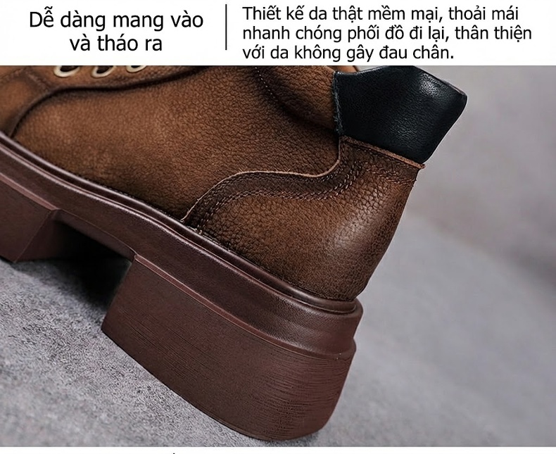 Boot Martin Nữ Da Bò Cổ Ngắn Có Dây Chiều Cao Đế Khoảng 5cm Màu Nâu, Xanh Rêu chi tiết 6