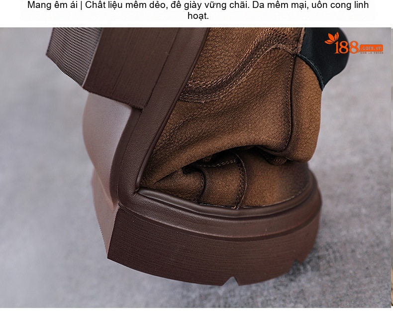 Boot Martin Nữ Da Bò Cổ Ngắn Có Dây Chiều Cao Đế Khoảng 5cm Màu Nâu, Xanh Rêu chi tiết 8