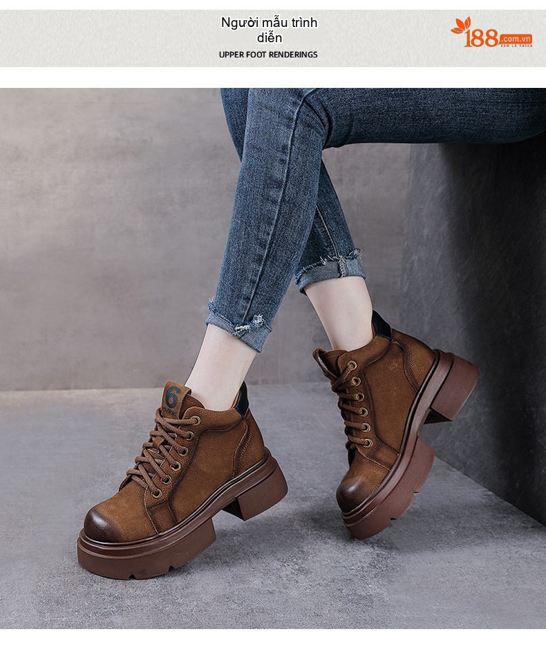 Boot Martin Nữ Da Bò Cổ Ngắn Có Dây Chiều Cao Đế Khoảng 5cm Màu Nâu, Xanh Rêu chi tiết 9