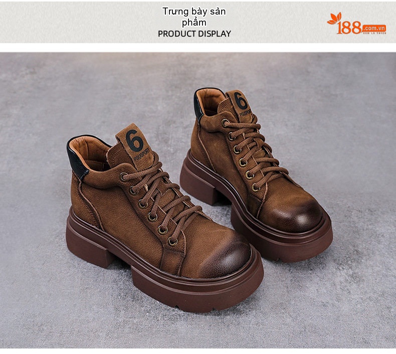Boot Martin Nữ Da Bò Cổ Ngắn Có Dây Chiều Cao Đế Khoảng 5cm Màu Nâu, Xanh Rêu chi tiết 10