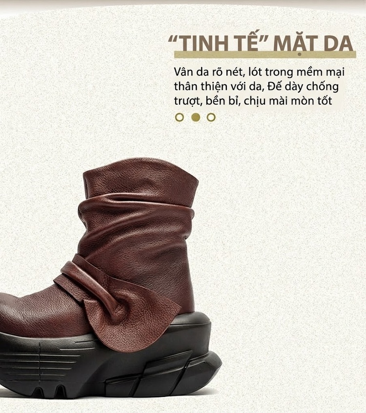 Boot Martin Nữ Da Bò Cổ Ngắn Đế Bánh Mì Chiều Cao Đế Khoảng 6cm Màu Đen, Nâu chi tiết 2