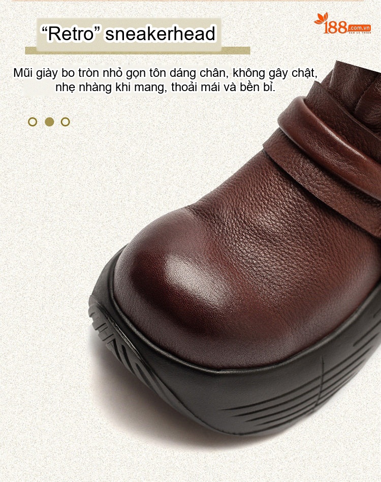 Boot Martin Nữ Da Bò Cổ Ngắn Đế Bánh Mì Chiều Cao Đế Khoảng 6cm Màu Đen, Nâu chi tiết 3