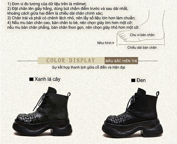 Boot Martin Nữ Da Bò Dây Buộc Thủ Công Đế Dày Dệt Ô Chiều Cao Đế Khoảng 6cm Màu Đen chi tiết 2