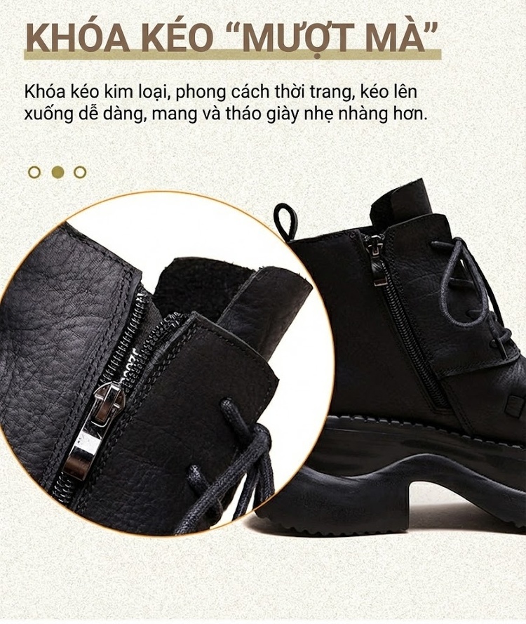 Boot Martin Nữ Da Bò Dây Buộc Thủ Công Đế Dày Dệt Ô Chiều Cao Đế Khoảng 6cm Màu Đen chi tiết 7
