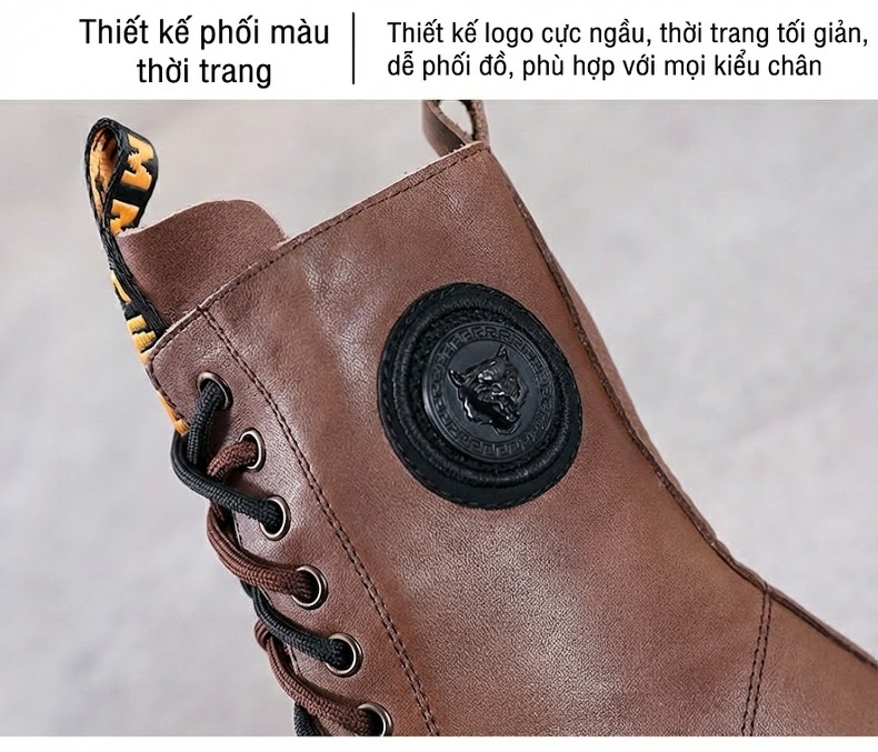 Boot Martin Nữ Da Bò Đế Cao Gót Dày Khoảng 5cm Khóa Kéo Bên Hông Màu Đen, Nâu chi tiết 5