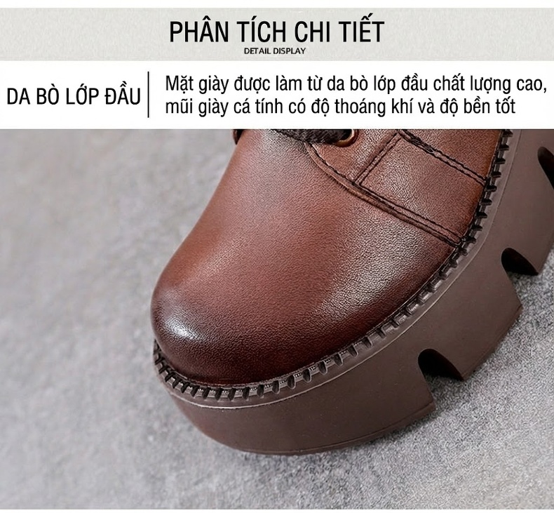 Boot Martin Nữ Da Bò Đế Dày Chiều Cao Đế Khoảng 5cm Màu Nâu, Đen chi tiết 4
