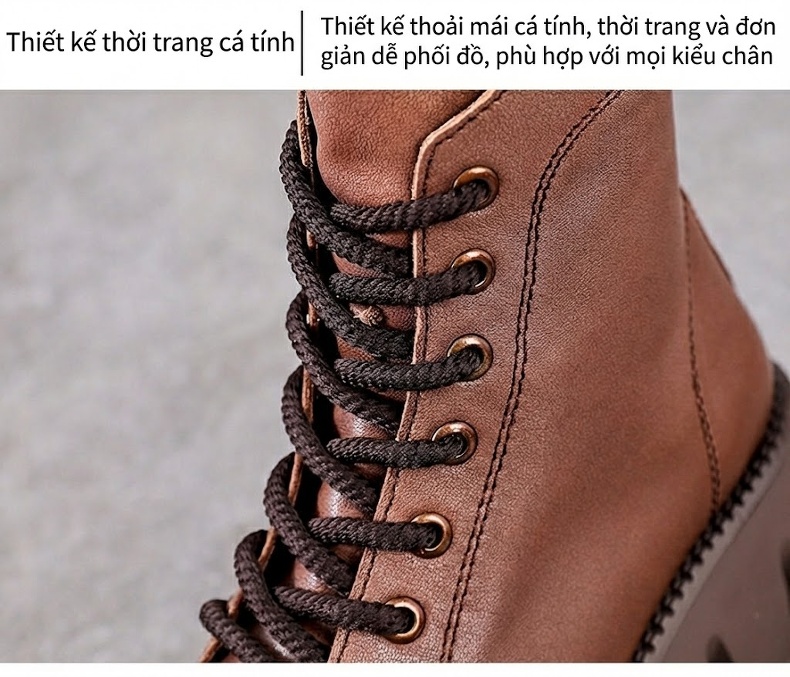 Boot Martin Nữ Da Bò Đế Dày Chiều Cao Đế Khoảng 5cm Màu Nâu, Đen chi tiết 5