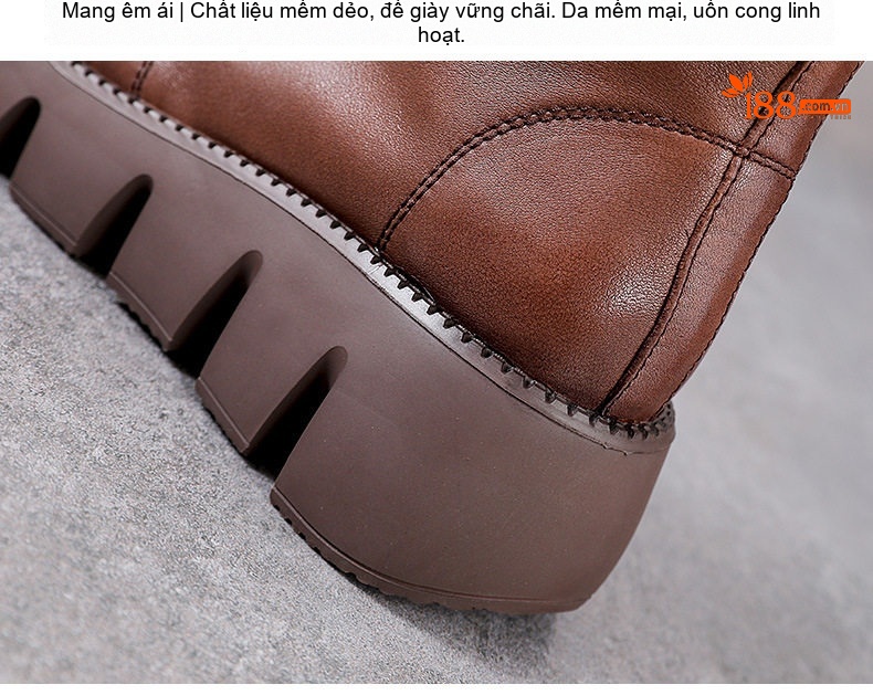 Boot Martin Nữ Da Bò Đế Dày Chiều Cao Đế Khoảng 5cm Màu Nâu, Đen chi tiết 8