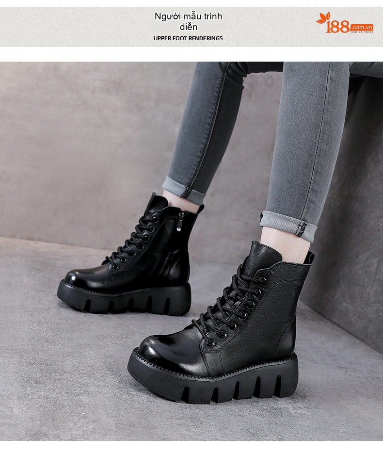 Boot Martin Nữ Da Bò Đế Dày Chiều Cao Đế Khoảng 5cm Màu Nâu, Đen chi tiết 9