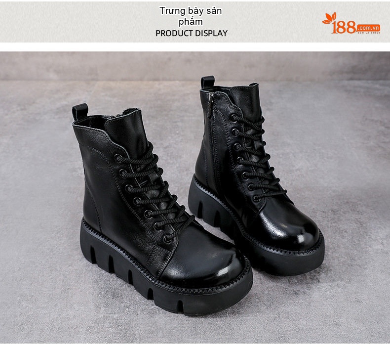 Boot Martin Nữ Da Bò Đế Dày Chiều Cao Đế Khoảng 5cm Màu Nâu, Đen chi tiết 10