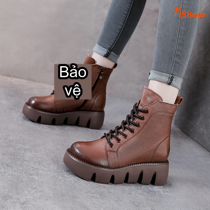 Boot Martin Nữ Da Bò Đế Dày Chiều Cao Đế Khoảng 5cm Màu Nâu, Đen