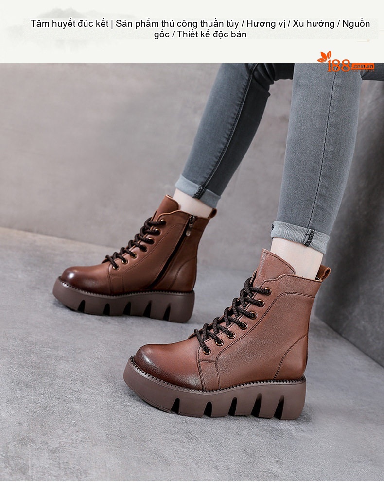 Boot Martin Nữ Da Bò Đế Dày Chiều Cao Đế Khoảng 5cm Màu Nâu, Đen chi tiết 1