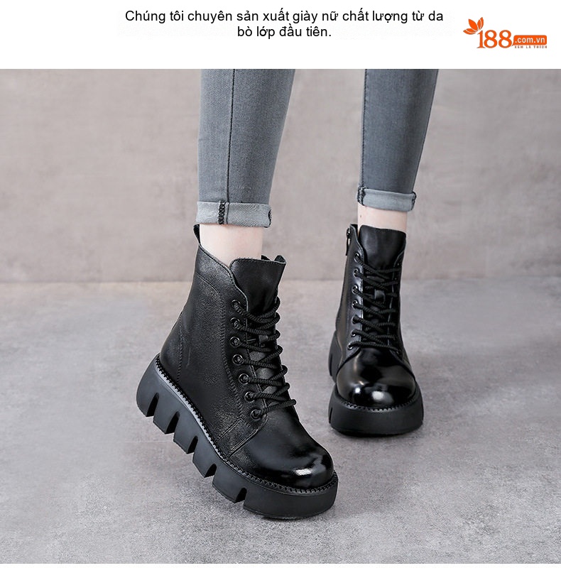 Boot Martin Nữ Da Bò Đế Dày Chiều Cao Đế Khoảng 5cm Màu Nâu, Đen chi tiết 2