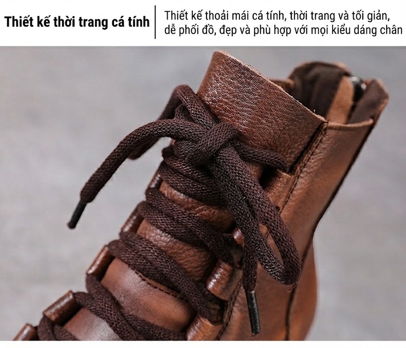 Boot Martin Nữ Da Bò Đế Dày Chiều Cao Đế Khoảng 6cm Khóa Kéo Phong Cách Anh Quốc Màu Đen, Nâu chi tiết 5