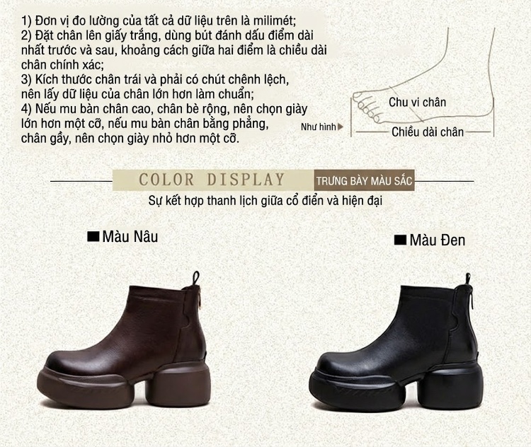 Boot Martin Nữ Da Bò Đế Dày Phong Cách Mới Chiều Cao Đế Khoảng 6cm Màu Đen, Nâu chi tiết 2