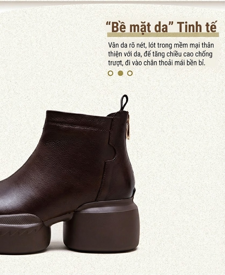 Boot Martin Nữ Da Bò Đế Dày Phong Cách Mới Chiều Cao Đế Khoảng 6cm Màu Đen, Nâu chi tiết 3