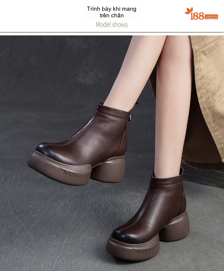 Boot Martin Nữ Da Bò Đế Dày Phong Cách Mới Chiều Cao Đế Khoảng 6cm Màu Đen, Nâu chi tiết 8