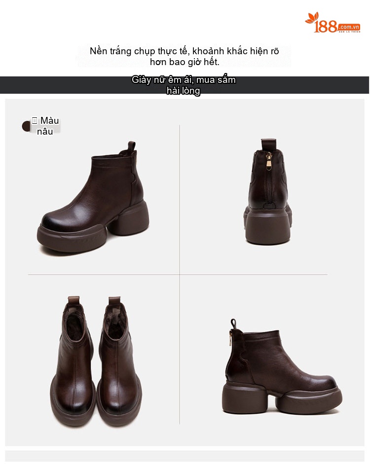 Boot Martin Nữ Da Bò Đế Dày Phong Cách Mới Chiều Cao Đế Khoảng 6cm Màu Đen, Nâu chi tiết 17