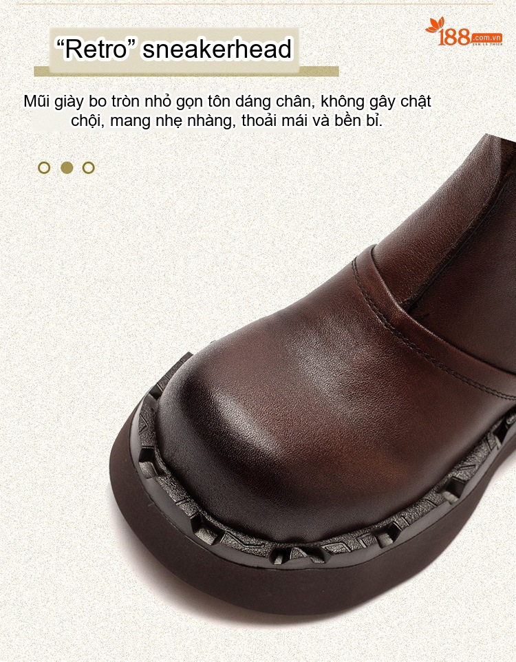 Boot Martin Nữ Da Bò Khóa Bên Hông Chiều Cao Đế Khoảng 5cm Phong Cách Retro Màu Đen, Nâu chi tiết 4