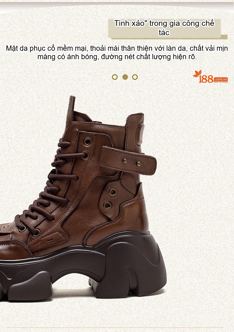 Boot Martin Nữ Da Bò Lót Lông Giữ Ấm Chiều Cao Đế Khoảng 6cm Màu Đen, Nâu chi tiết 3