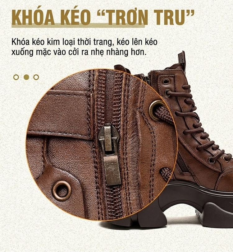 Boot Martin Nữ Da Bò Lót Lông Giữ Ấm Chiều Cao Đế Khoảng 6cm Màu Đen, Nâu chi tiết 7