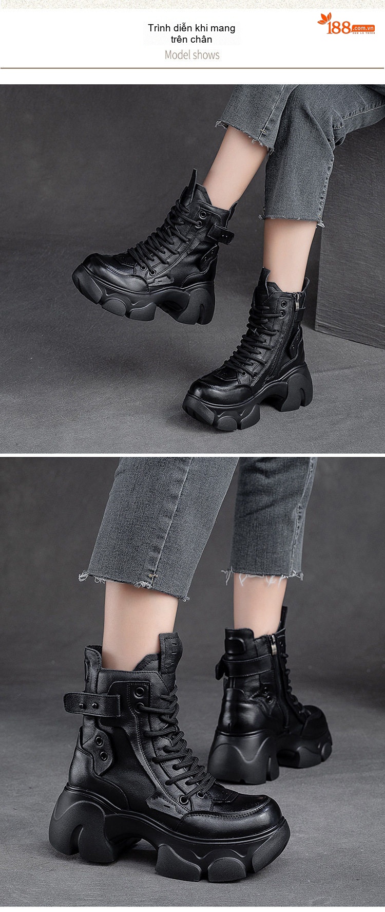 Boot Martin Nữ Da Bò Lót Lông Giữ Ấm Chiều Cao Đế Khoảng 6cm Màu Đen, Nâu chi tiết 8