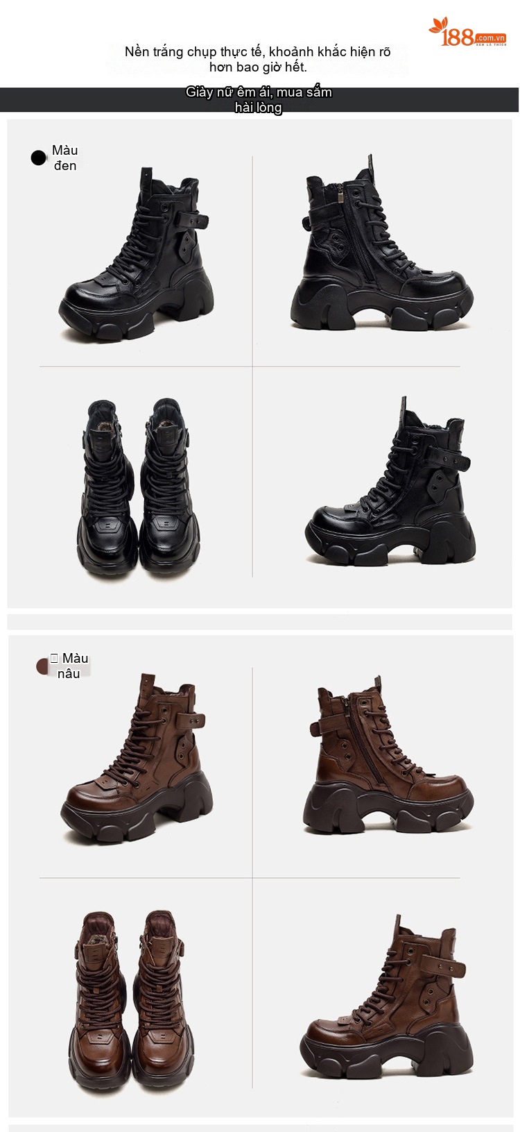 Boot Martin Nữ Da Bò Lót Lông Giữ Ấm Chiều Cao Đế Khoảng 6cm Màu Đen, Nâu chi tiết 15