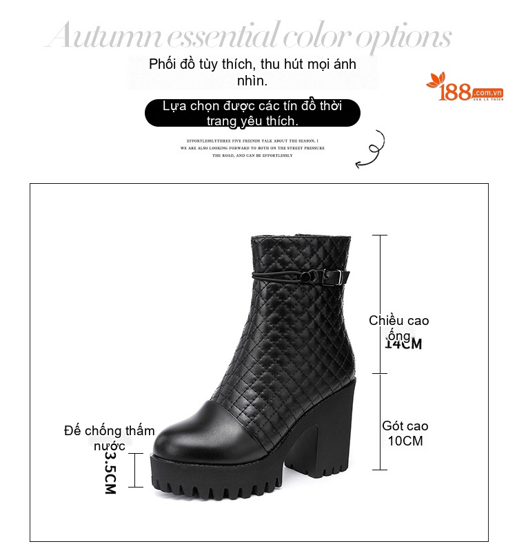 Boot Martin Nữ Da Bò Mềm Chiều Cao Đế Khoảng 8cm Màu Đen chi tiết 4