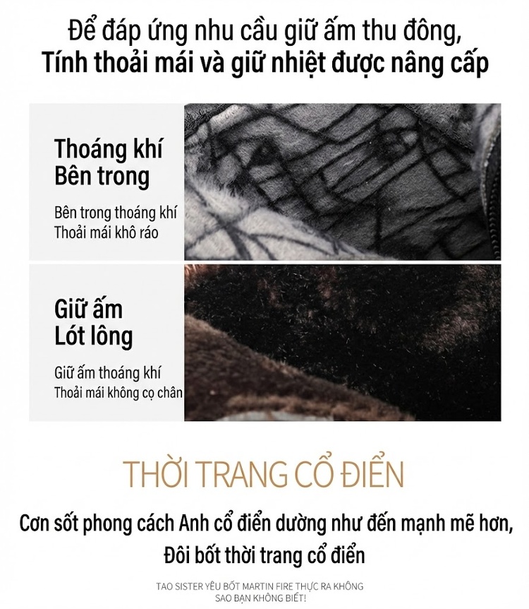 Boot Martin Nữ Da Bò Mềm Chiều Cao Đế Khoảng 8cm Màu Đen chi tiết 5