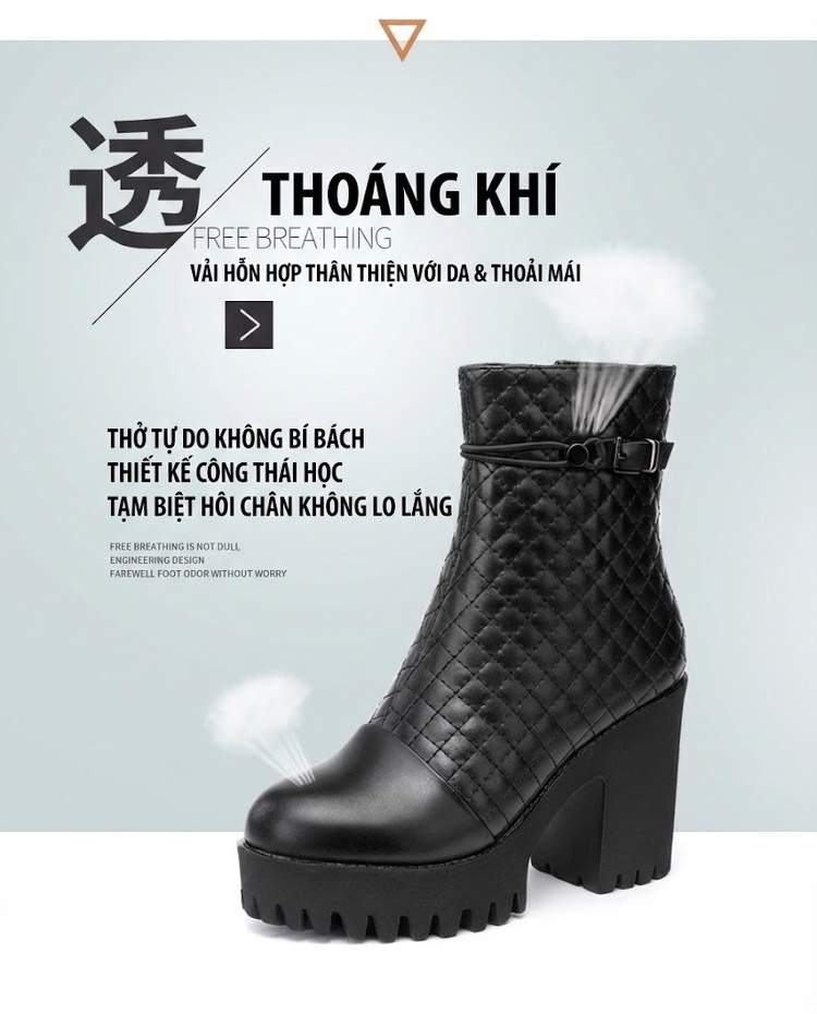 Boot Martin Nữ Da Bò Mềm Chiều Cao Đế Khoảng 8cm Màu Đen chi tiết 6