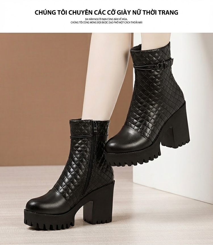 Boot Martin Nữ Da Bò Mềm Chiều Cao Đế Khoảng 8cm Màu Đen chi tiết 12