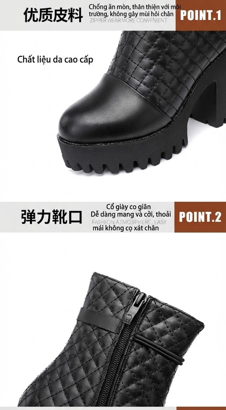 Boot Martin Nữ Da Bò Mềm Chiều Cao Đế Khoảng 8cm Màu Đen chi tiết 7
