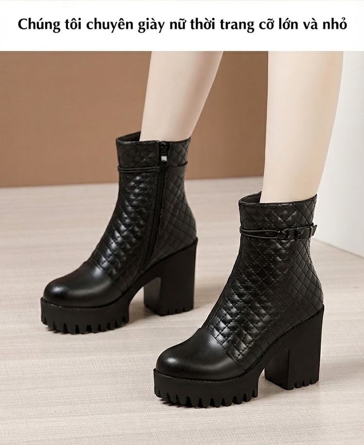 Boot Martin Nữ Da Bò Mềm Chiều Cao Đế Khoảng 8cm Màu Đen chi tiết 11
