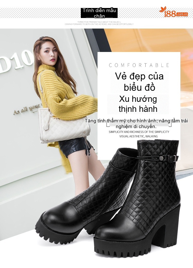 Boot Martin Nữ Da Bò Mềm Chiều Cao Đế Khoảng 8cm Màu Đen chi tiết 9