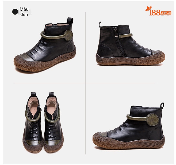 Boot Martin Nữ Da Bò Mềm Mại Đế Bệt Chiều Cao Đế Khoảng 2cm Màu Đen, Nâu chi tiết 19