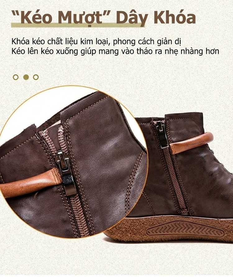 Boot Martin Nữ Da Bò Mềm Mại Đế Bệt Chiều Cao Đế Khoảng 2cm Màu Đen, Nâu chi tiết 8