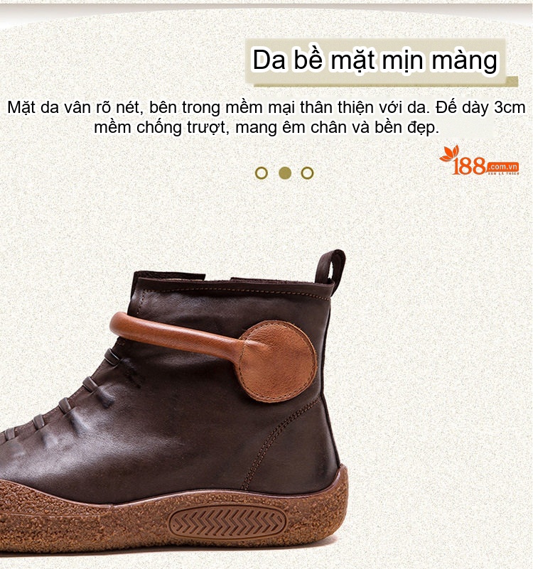 Boot Martin Nữ Da Bò Mềm Mại Đế Bệt Chiều Cao Đế Khoảng 2cm Màu Đen, Nâu chi tiết 4