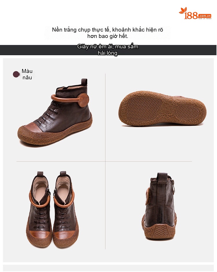 Boot Martin Nữ Da Bò Mềm Mại Đế Bệt Chiều Cao Đế Khoảng 2cm Màu Đen, Nâu chi tiết 18