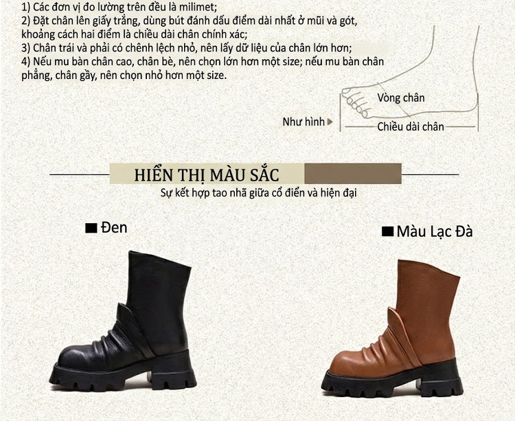 Boot Martin Nữ Da Bò Mũi Vuông Đế Dày Phong Cách Casual Chiều Cao Đế Khoảng 5cm Màu Đen, Nâu chi tiết 2