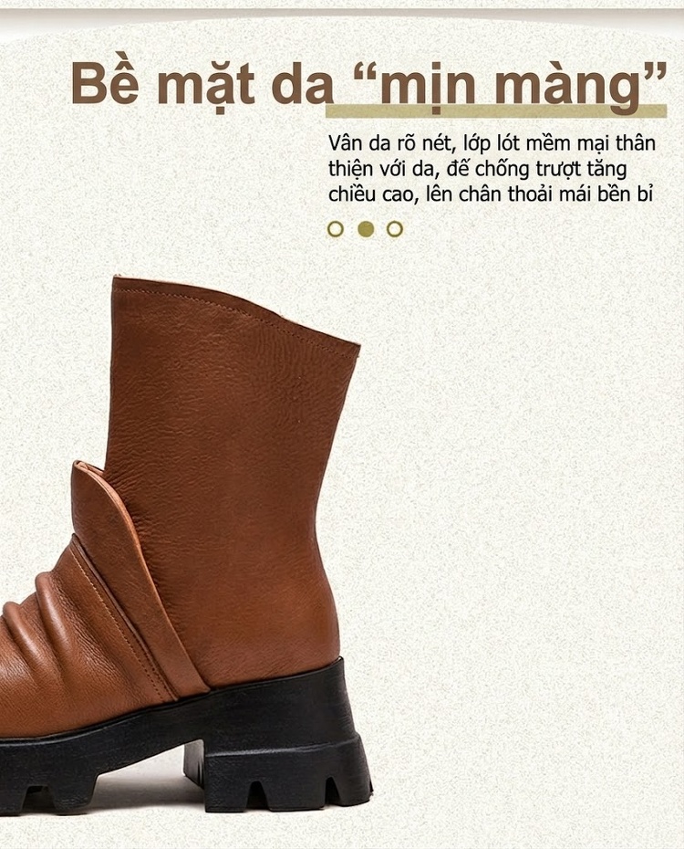 Boot Martin Nữ Da Bò Mũi Vuông Đế Dày Phong Cách Casual Chiều Cao Đế Khoảng 5cm Màu Đen, Nâu chi tiết 3