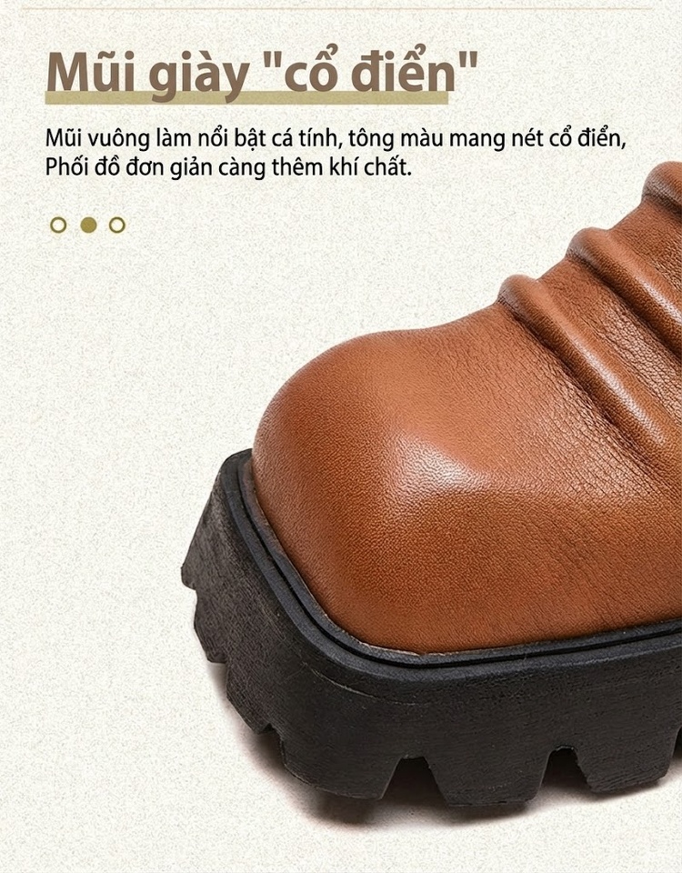 Boot Martin Nữ Da Bò Mũi Vuông Đế Dày Phong Cách Casual Chiều Cao Đế Khoảng 5cm Màu Đen, Nâu chi tiết 4