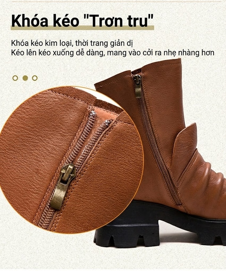 Boot Martin Nữ Da Bò Mũi Vuông Đế Dày Phong Cách Casual Chiều Cao Đế Khoảng 5cm Màu Đen, Nâu chi tiết 7