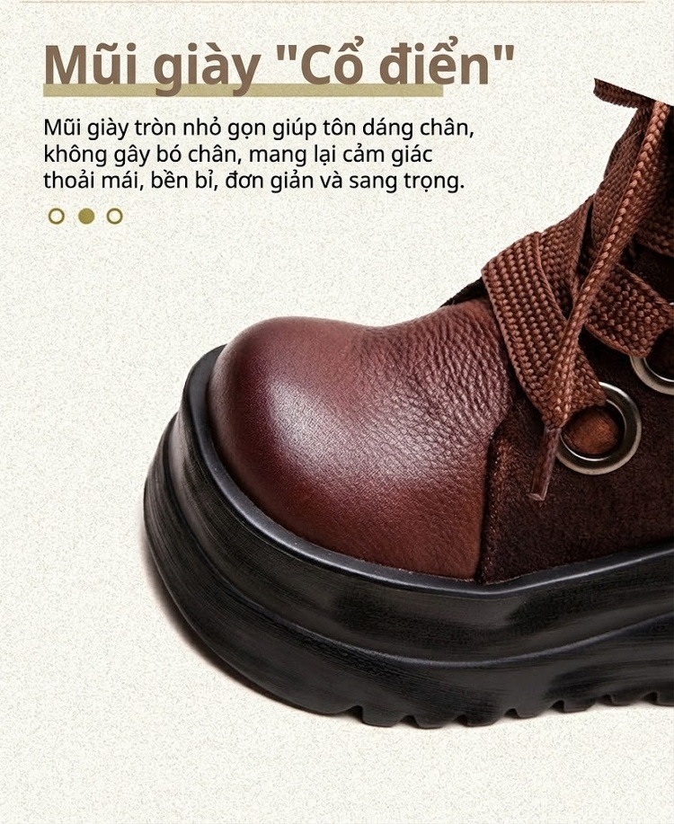 Boot Martin Nữ Da Bò Thiết Kế Dây Ruy Băng Chiều Cao Đế Khoảng 6cm Màu Đen, Nâu, Xanh chi tiết 4